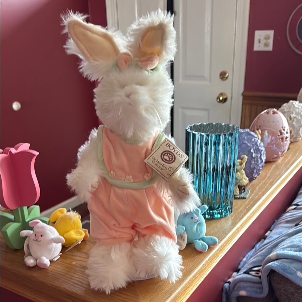 Boyds Bears White Plush Bunny in Peach Outfit